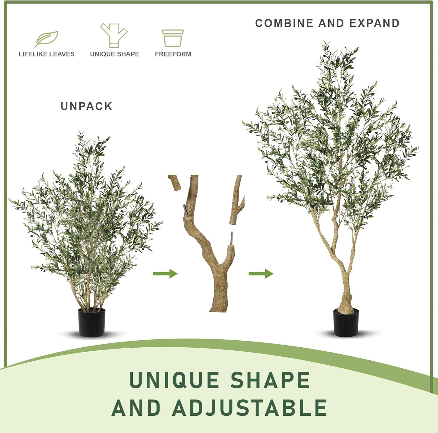 LYERSE Olive Trees Artificial Indoor - Faux Olive Tree 7ft with Large Olive Branches and Lifelike Fruits - Fake Olive Tree for Modern Home Office House Living Room Decor