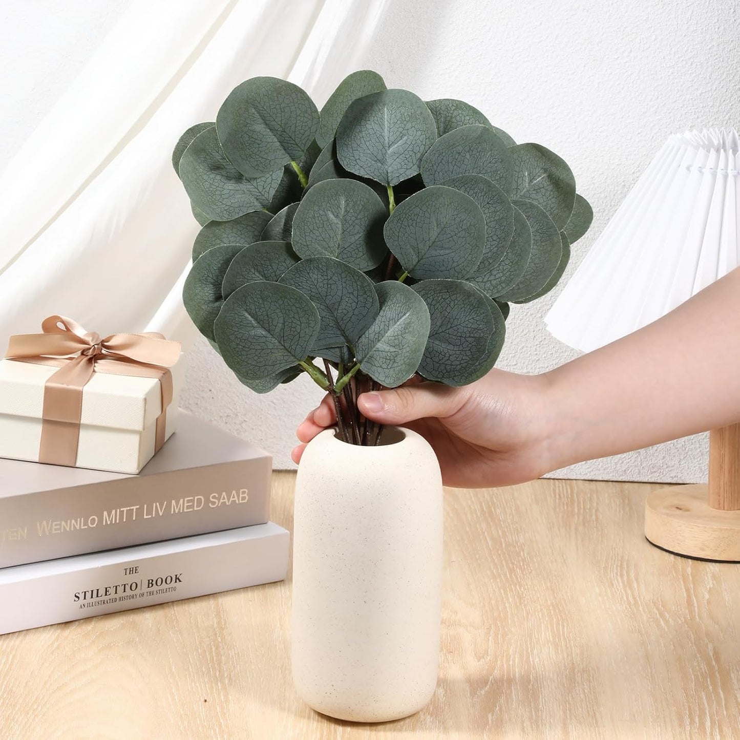 simarro 120 Pieces Artificial Eucalyptus Stems Decor, 11inches Artificial Eucalyptus Leaves Greenery Faux Green Stems Branches for DIY Bouquets Wedding Centerpiece Floral Home Decor