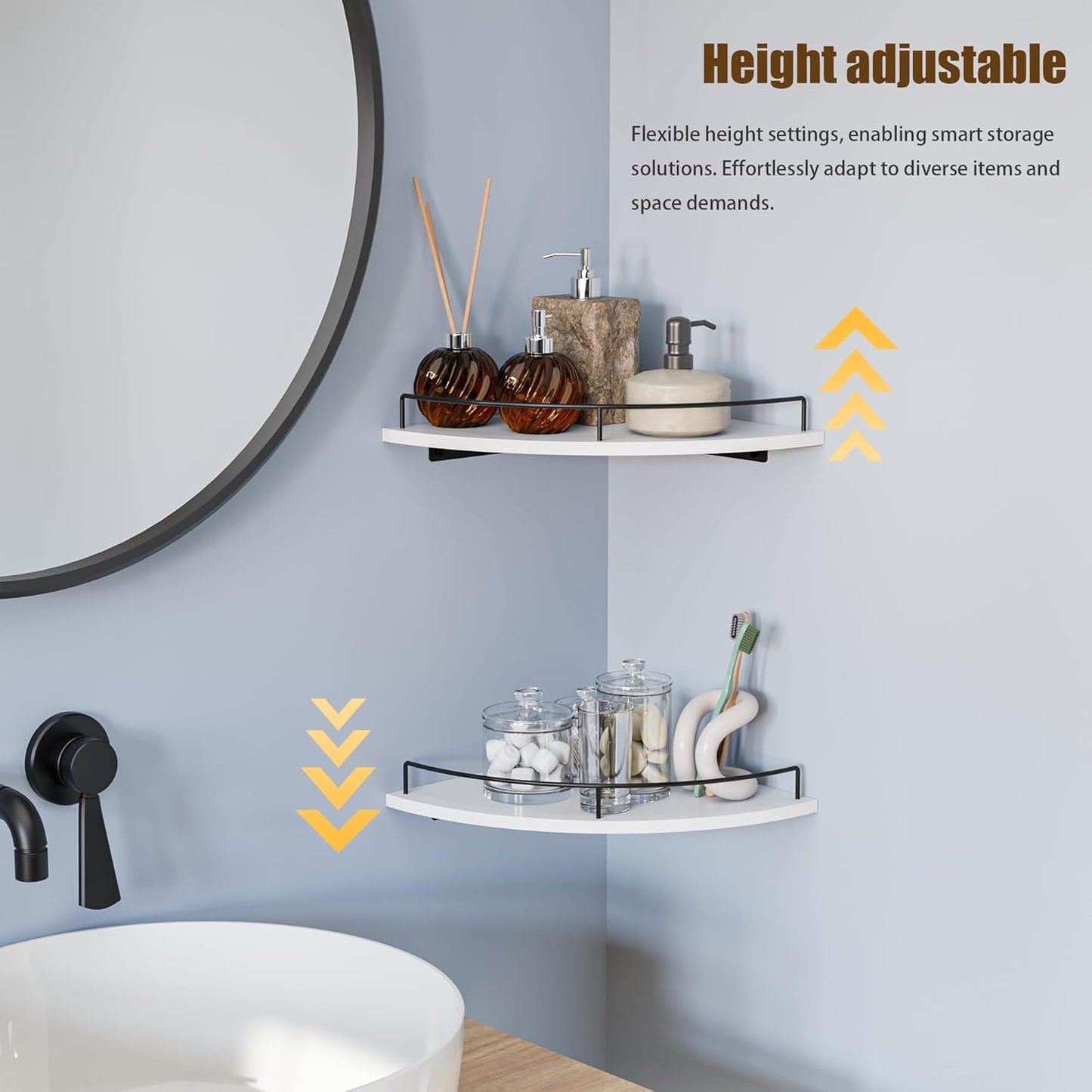 Corner Floating Shelves, Rustic Brown Wood, Set of 2, Wall Mount Storage with Guardrail for Bathroom Kitchen Living Room