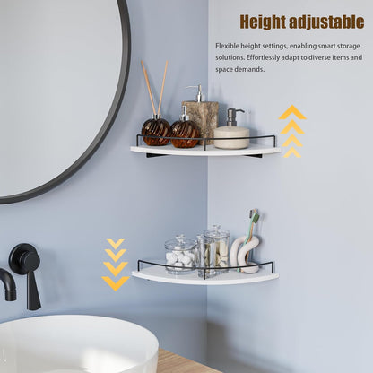 Corner Floating Shelves, Rustic Brown Wood, Set of 2, Wall Mount Storage with Guardrail for Bathroom Kitchen Living Room