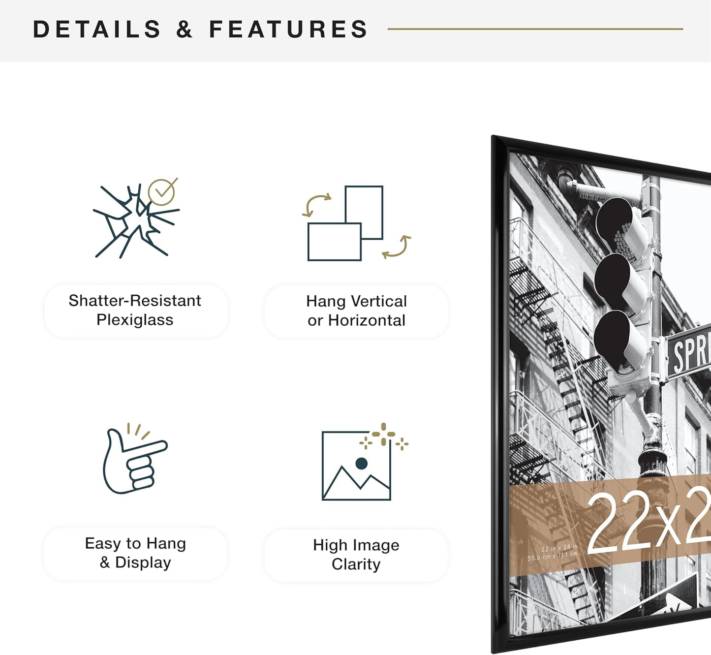 MCS Trendsetter 24x36 Poster Frame Black High-Gloss, Vertical & Horizontal Wall Hanging Large Picture Frame for Photos, Posters & Art Prints (1-Pack)
