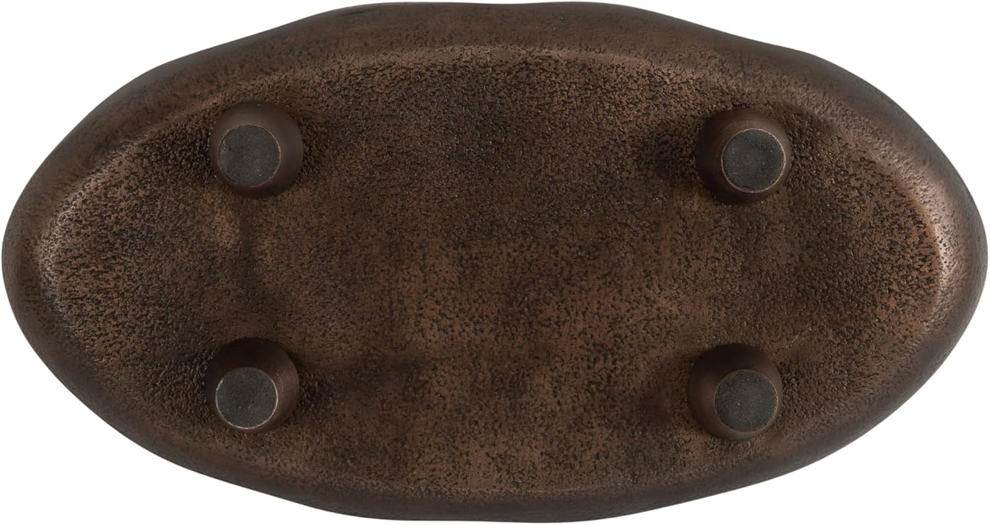 Kate and Laurel Alessia Modern Decorative Scalloped Oval Footed Metal Tray; 14 x 8; Bronze; Transitional Food-Safe Cast Aluminum Pedestal Tray with Rough Texture and Deckled Edge