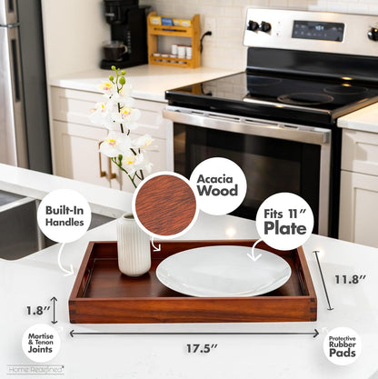 Home Redefined Beautiful Modern Elegant 17.5"x12" Rectangle Classic Black Faux Leather Decorative Tray Ottoman Coffee Table Perfume Living Room Kitchen Serving Tray with Handles for All Occasion's