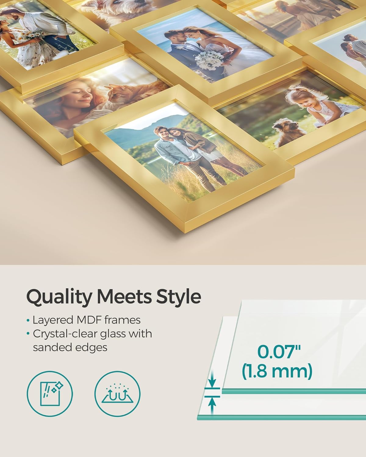 SONGMICS Collage Picture Frames, 4x6 for Wall Decor, Multi Family Photo for Gallery Decor, Hanging Display, Set of 12, Rustic Brown URPF026X01