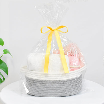 ABenkle Small Basket with Handles, Boho Decorative Rope Woven Dog Cat Toy Storage Bin Shelf Storage Organizer, Easter Christmas Gift Basket, 12"x8"x5", White