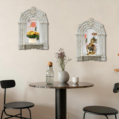 Three-Dimensional Relief Candle Sconces Set 2 Rustic Wall Mount Candle Holders Wood Hanging Wall Decor Mirrored Wall Art Hand Carved Home Decoration Gold
