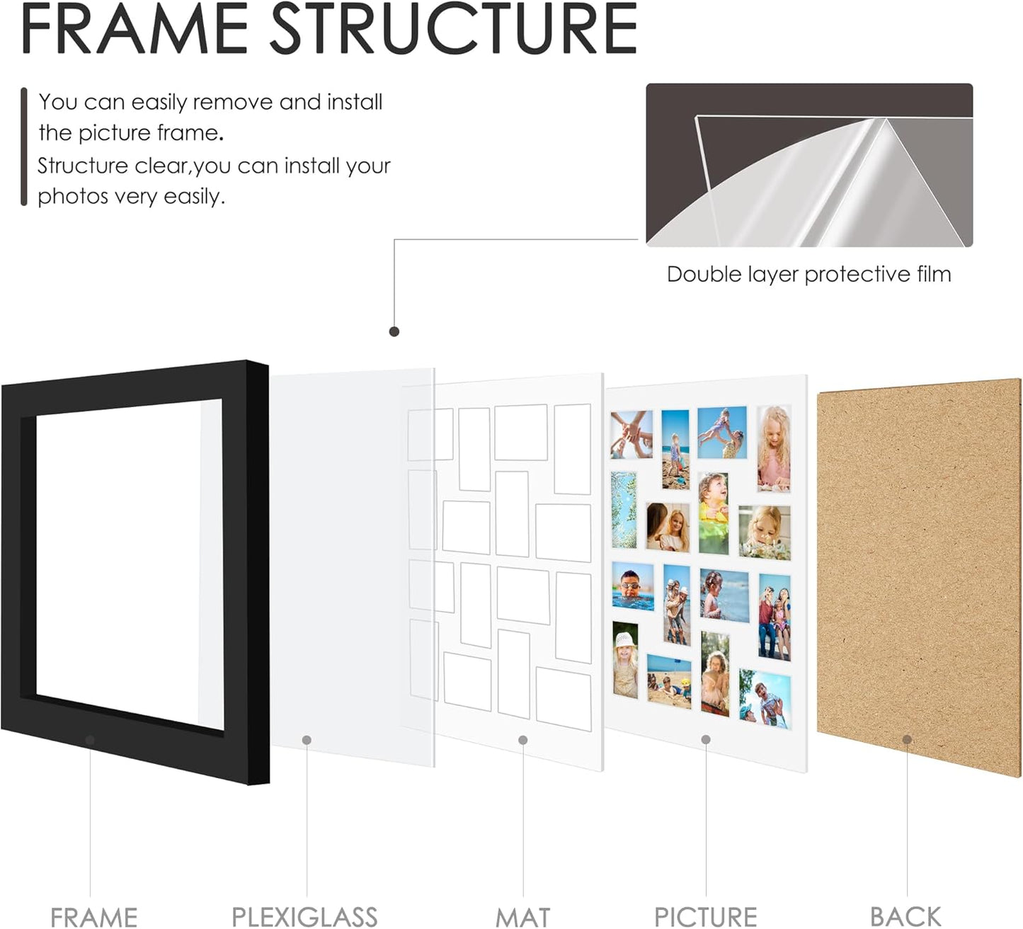 DUENPY 14x26 Collage Picture Frame 4x6 Collage Picture Frame Displays Twelve 4x6 inch Photos Available Horizontal Wall Mounting Display and Vertical Black - Colors B