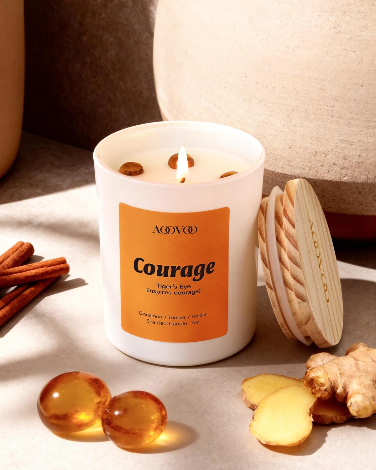 AOOVOO Calm Candles Set for Women - 4 Pack Candles for Home Scented, 28 oz 200 Hour Burn, Aromatherapy Candle with Crystals, Lavender Calm/Jasmine Serenity/Water Lily Pear Harmony/Patchouli Balance