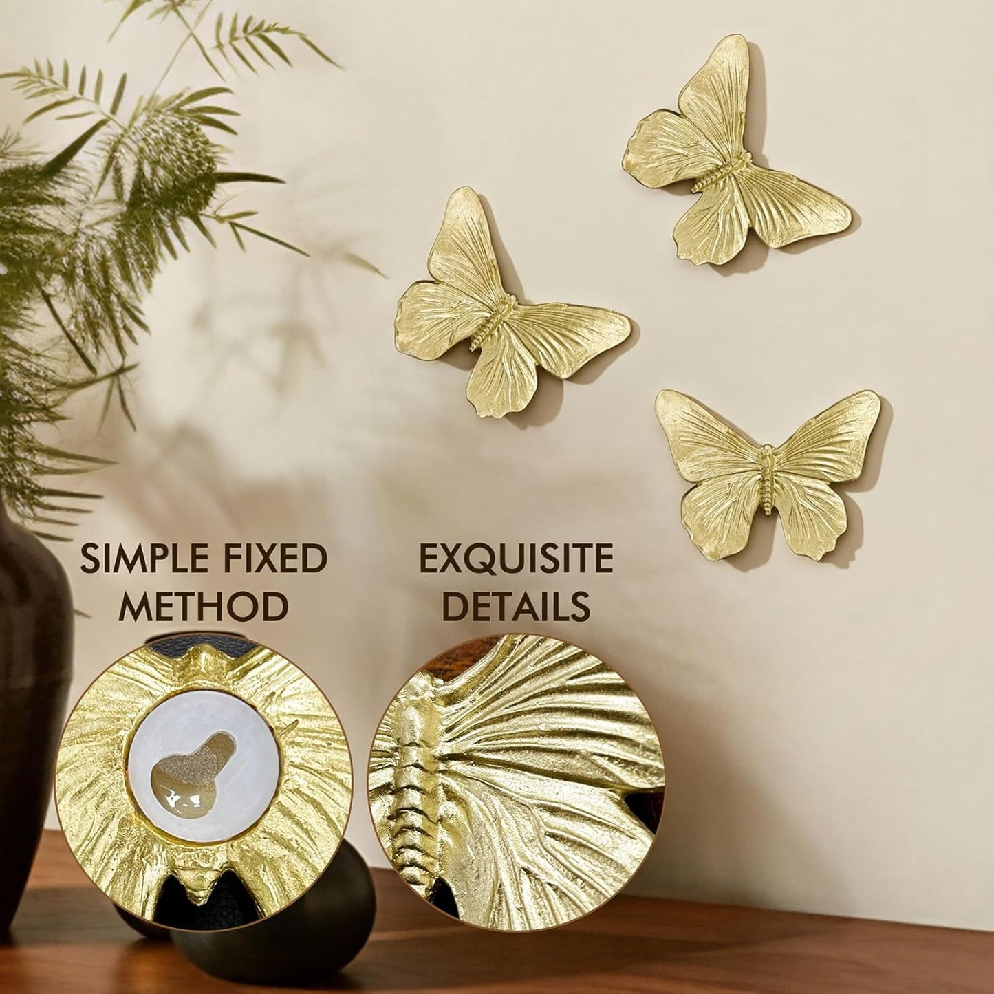 GUSFREUD 3D Butterfly Wall Decor Set – Resin Wall Decorations for Living Room, Bedroom, Garden, Yard, Outdoor and Gallery Walls - Antique Copper - Set of 3