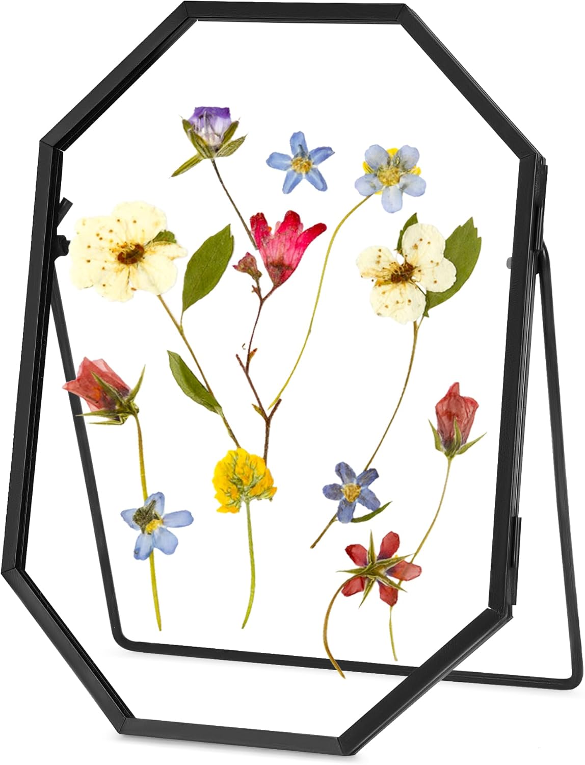 REDHUGO Glass Pressed Flower Frame Handmade, Metal Floating Picture Frame, Double Glass for Tabletop Display, Unique Brass Octagon, Gold, 5x7 Inches (Frame Only)