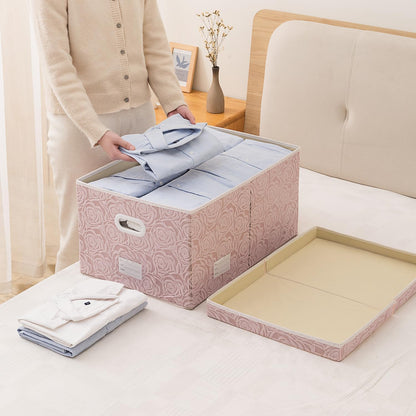 PRANDOM Larger Collapsible Storage Bin with Lid [1-Pack] Fabric Decorative Storage Box Cube Organizer Container Baskes with Handles Divider for Bedroom Closet Living Room Pink 17.7x11.8x11.8 Inch