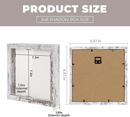 Muzilife 8x8 Shadow Box Picture Frame with Linen Board - Deep Wood & Glass Display Case Ready to Hang Memory Box Baby Sports Memorabilia, Pins, Awards, Medals, Wedding, Tickets and Photos (Black)