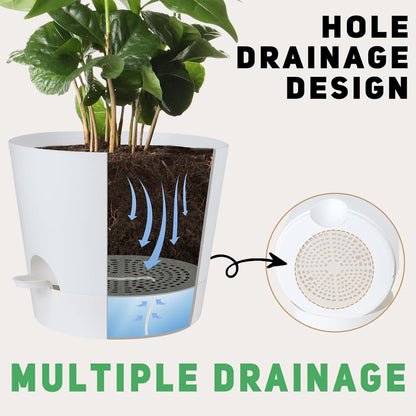 YNNICO Indoor Self Watering Planters with Drainage Holes and Saucers, 8, 7, 6.5, 6, 5.5, 5 Inches, Black, 6 Pots