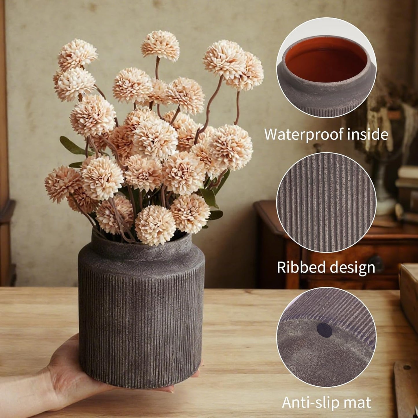 Modern Ceramic Vase Set of 5, Vases Home Decor Rustic Farmhouse Decorative Vase Pottery Vases for Bouquet Pampas Grass Dried Fresh Flowers, Table Living Room Kitchen Bedroom