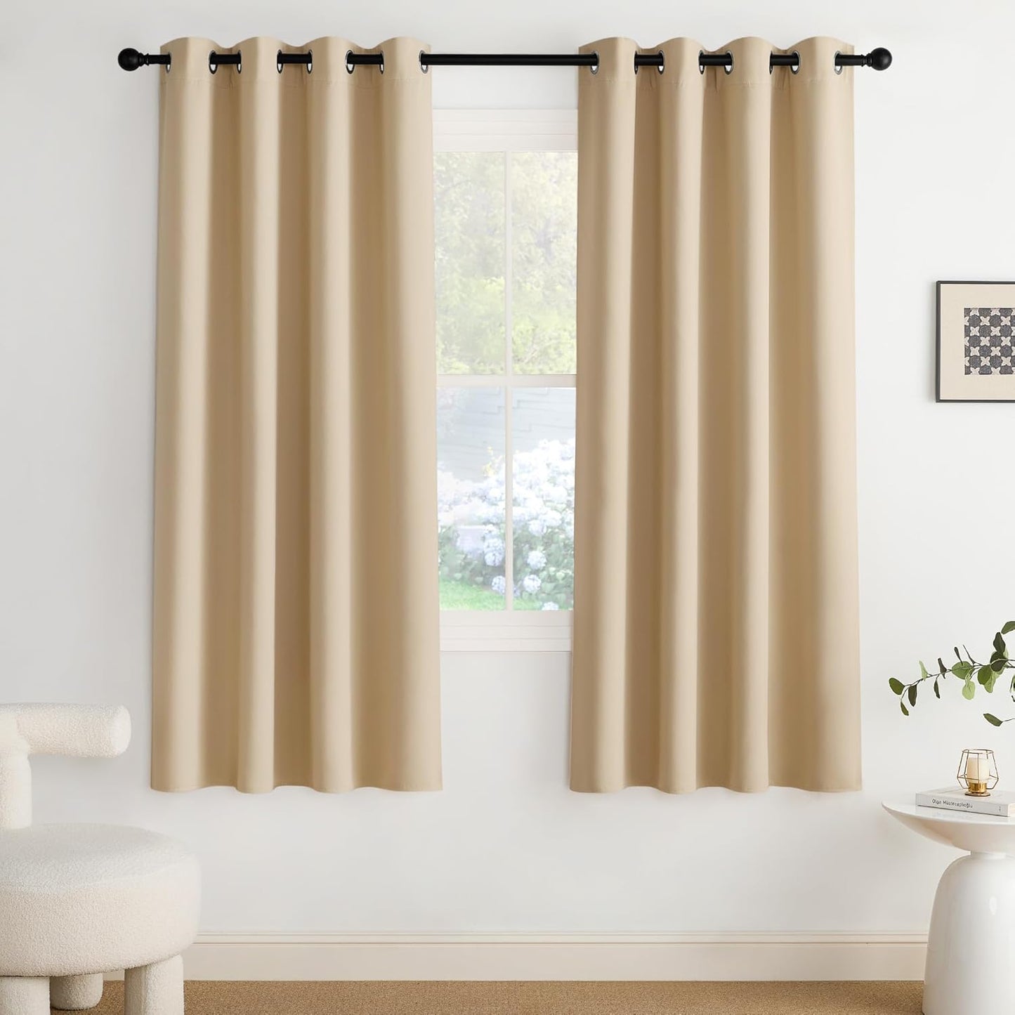 NICETOWN Halloween Pitch Black Solid Thermal Insulated Grommet Blackout Curtains/Drapes for Bedroom Window (2 Panels, 42 inches Wide by 63 inches Long, Black) - Colors D