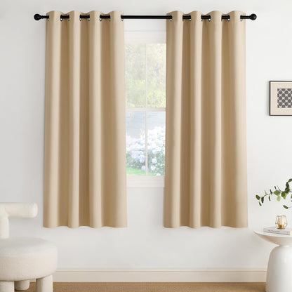 NICETOWN Halloween Pitch Black Solid Thermal Insulated Grommet Blackout Curtains/Drapes for Bedroom Window (2 Panels, 42 inches Wide by 63 inches Long, Black) - Colors D