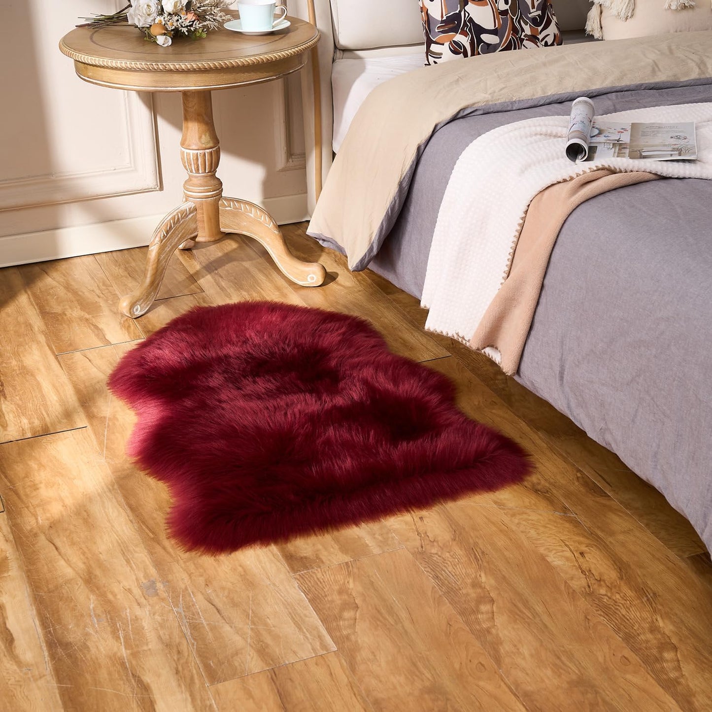 EasyJoy Ultra Soft Fluffy/Fuzzy Shaggy Area Rug Faux Fur Chair Cover Seat Pad for Bedroom Floor Sofa Living Room (2 x 6 ft Sheepskin, Beige)