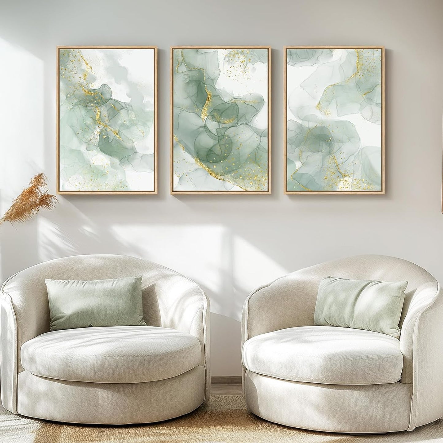 Large Framed Abstract Nature Landscape Wall Art for Living Room, Set of 3 Modern Canvas Prints Paintings Artwork for Walls, Green Lake Pictures for Hallway, Dining Room, Office Wall Decor 24x36 Inch