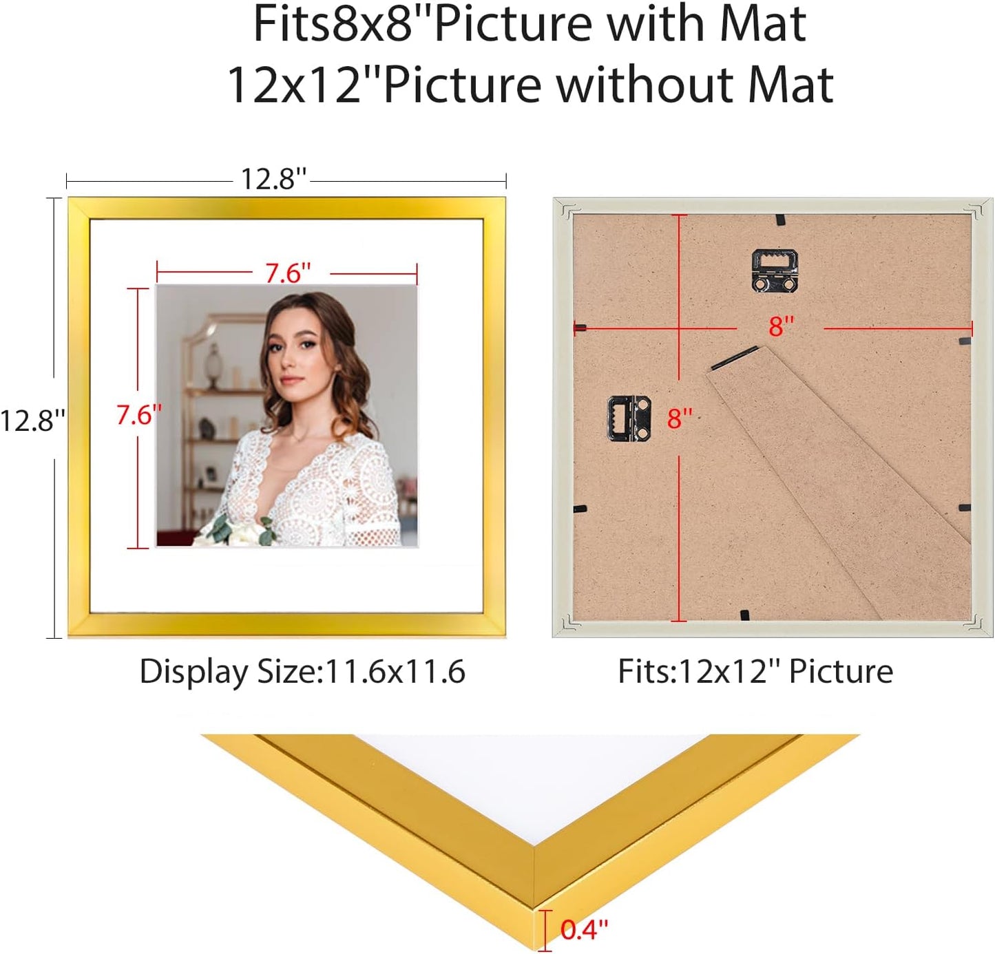 12x12 Picture Frame Set of 9, Display Pictures 8x8 with Mat or 12x12 without Mat, Multi Collage Gallery Square Photo Frames for Wall or Tabletop, Black