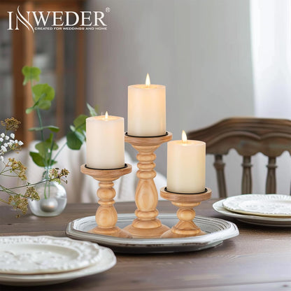 Wood Pillar Candle Holder: 3Pcs Rustic White Candle Holders for Pillar Candles Wood Candle Holders Distressed Wooden Farmhouse Candle Holder Large Rustic Candle Holder for Fireplace Table