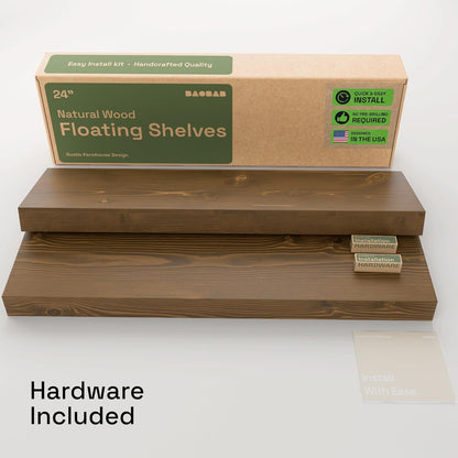 BAOBAB WORKSHOP Wood Floating Shelves for Wall Mounted, 16 inch Walnut Floating Shelf for Bathroom, Solid Wooden Wall Shelves for Kitchen Bedroom Farmhouse, Walnut Finish, 16 x 6.7, Set of 2