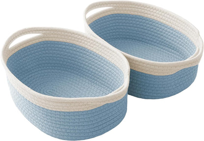 JMvicyroam Woven Basket,Small Rope Storage Bin with Handles & Ribbon Bag, Organizer for Shelves Closets,Gift Basket Empty for Birthday,Books,Dog Toys,White