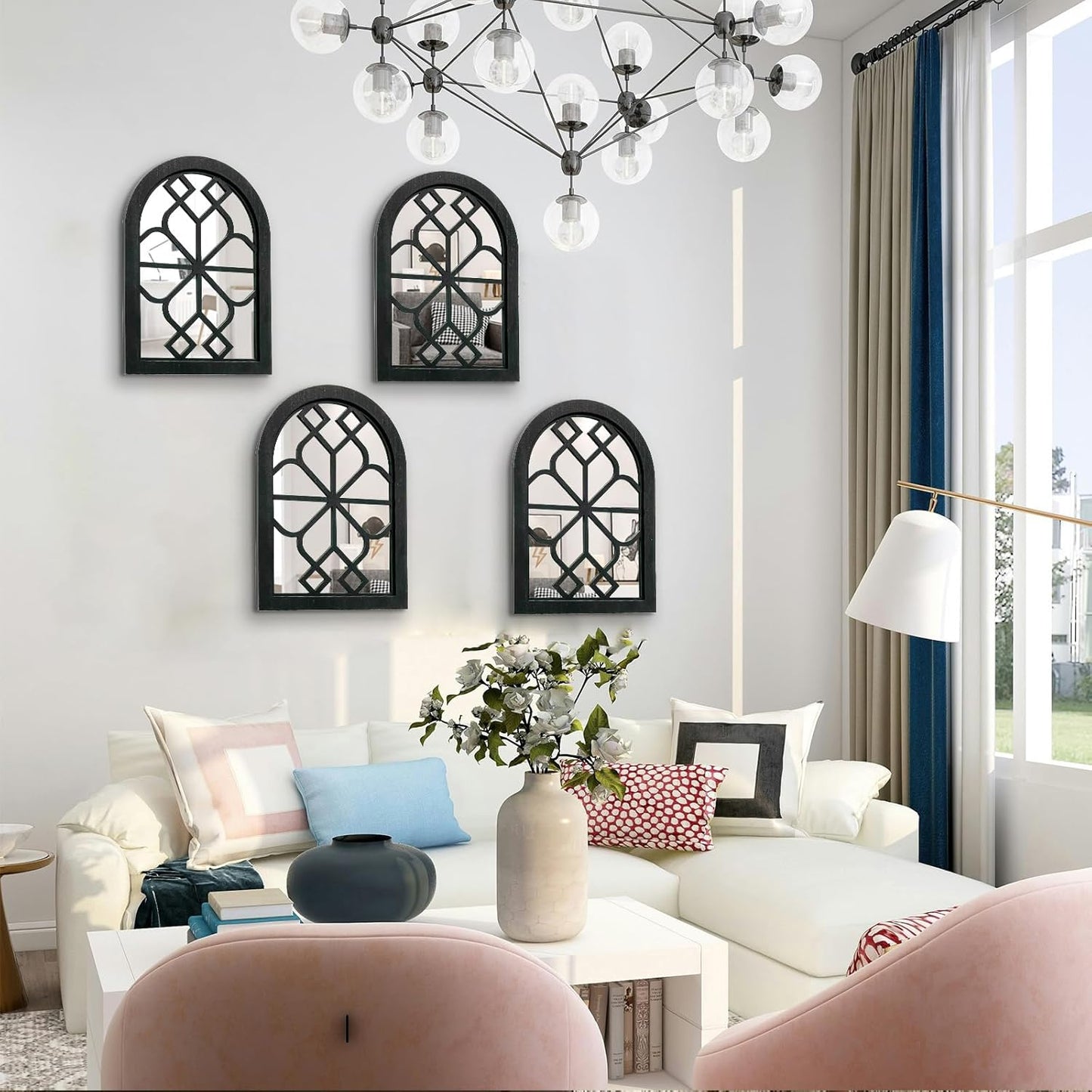 ZEXUIRU 4 Set. Rustic Wall Mirrors for Bedroom Bathroom Living Room Entryway Wood Farmhouse Square Easy to Hang Framed Decorative Accent Hanging Wall-Mounted Mirror Set for Living Room - Black