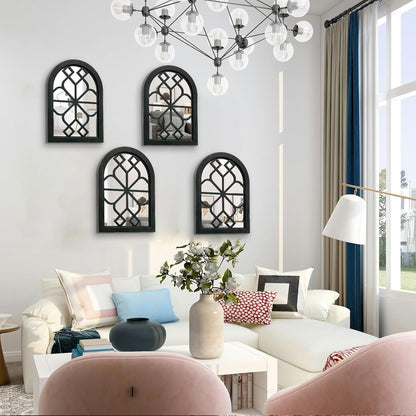 ZEXUIRU 4 Set. Rustic Wall Mirrors for Bedroom Bathroom Living Room Entryway Wood Farmhouse Square Easy to Hang Framed Decorative Accent Hanging Wall-Mounted Mirror Set for Living Room - Black