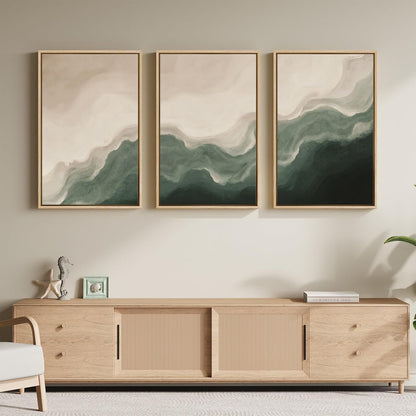 Large Framed Abstract Nature Landscape Wall Art for Living Room, Set of 3 Modern Canvas Prints Paintings Artwork for Walls, Green Lake Pictures for Hallway, Dining Room, Office Wall Decor 24x36 Inch