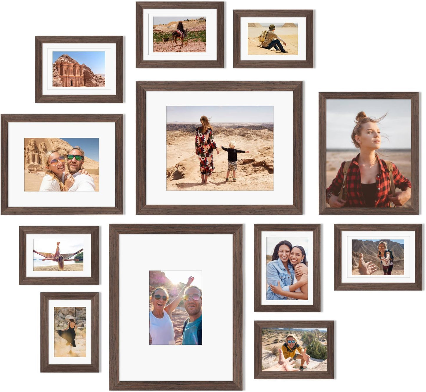 Egofine Picture Frame Set 12 Pack, Picture Frames Collage Wall Decor with Two 11x14, Two 8x10, Four 5x7, Four 4x6 for Wall and Tabletop, Made of Solid Wood, Covered by Plexiglass, Natural Wood