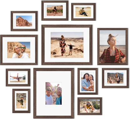 Egofine Picture Frame Set 12 Pack, Picture Frames Collage Wall Decor with Two 11x14, Two 8x10, Four 5x7, Four 4x6 for Wall and Tabletop, Made of Solid Wood, Covered by Plexiglass, Natural Wood
