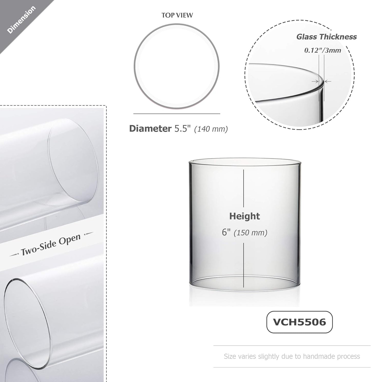 WGVI Hurricane Candle Holder Sleeve, Wide 4", Height 8", Clear Glass Cylinder Candleholder, Chimney Tube, Open Ended Candle Shade, 1 Piece - Colors A
