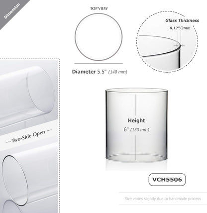 WGVI Hurricane Candle Holder Sleeve, Wide 4", Height 8", Clear Glass Cylinder Candleholder, Chimney Tube, Open Ended Candle Shade, 1 Piece - Colors A