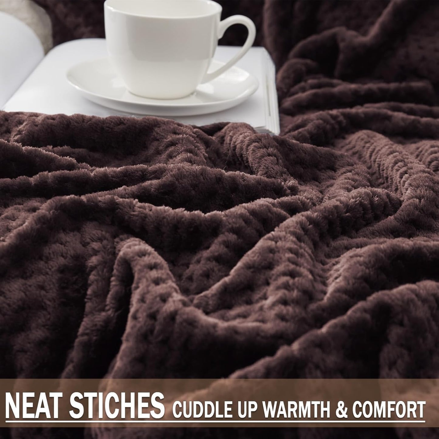 Exclusivo Mezcla Fleece Throw Blanket Extra Large, Super Soft and Warm Blankets for Couch, Sofa and Bed Waffle Textured, Cozy, Fuzzy and Lightweight (Slate Blue, 50x70 Inches)