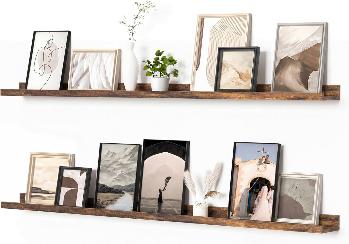 Heimlove Picture Ledge Shelf, Floating Shelves Set of 2, 24 Inches Picture Shelf for Wall with Ledge, Kids Bookshelf Wall Mounted for Living Room Bedroom Decor Books Photo Frames - White