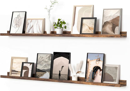 Heimlove Picture Ledge Shelf, Floating Shelves Set of 2, 24 Inches Picture Shelf for Wall with Ledge, Kids Bookshelf Wall Mounted for Living Room Bedroom Decor Books Photo Frames - White