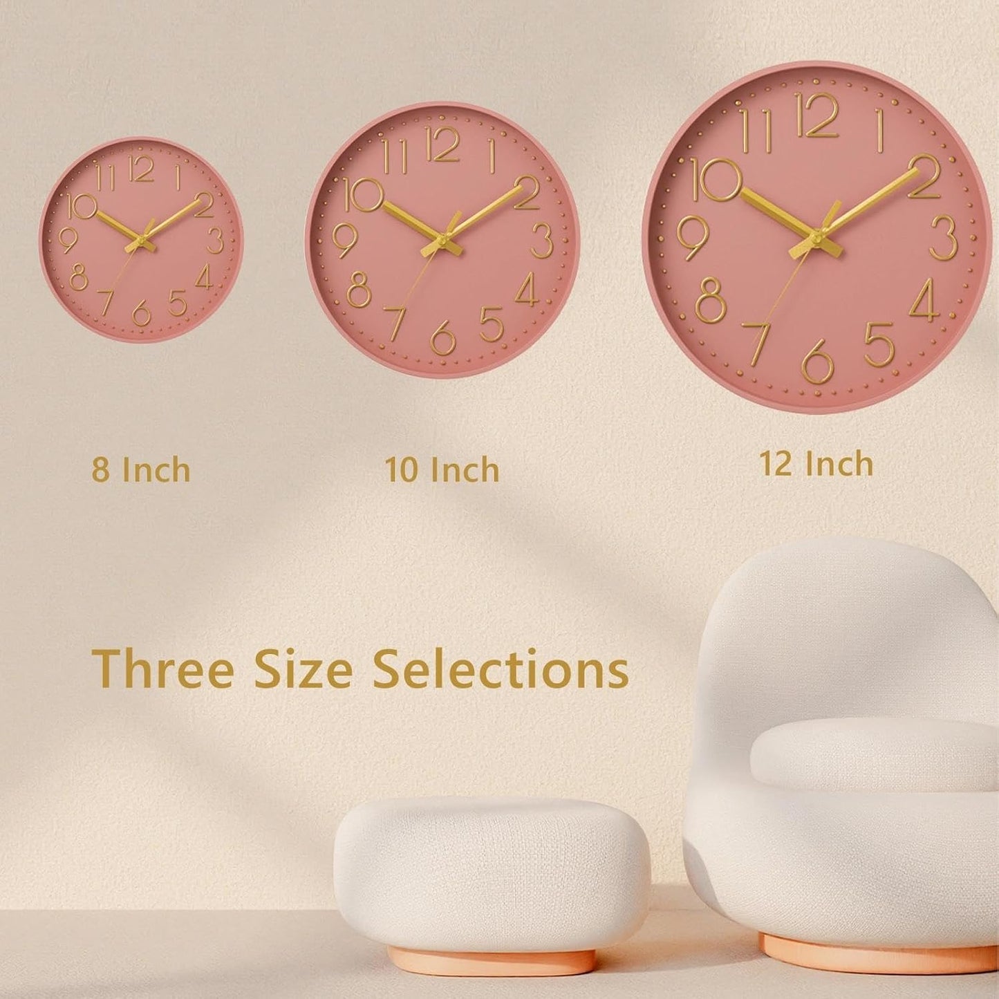 DAXSMY Wall Clock - 8 Inch Silent Non-Ticking Modern 3D Wall Clocks Battery Operated - Decorative Clock for Kitchen, Home Office, Bathroom, Bedroom(Rose Gold)
