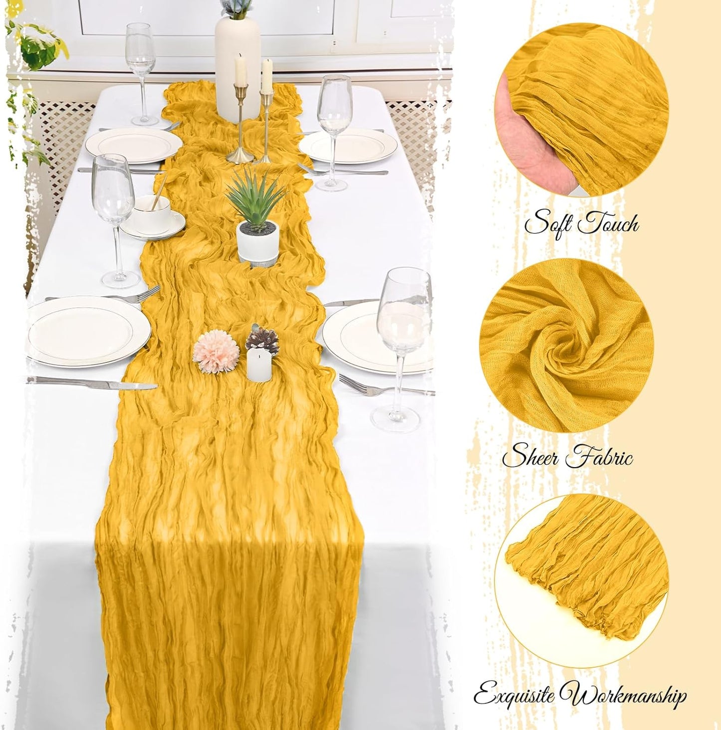 10 Pack Beige Cheesecloth Table Runner 17x108 Inch Boho Gauze Cheese Cloth Table Runners for Wedding Party Baby Shower Birthday Home Decor