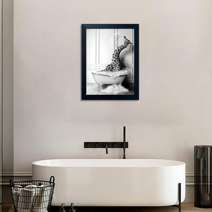 Bathroom Picture Wall Decor, Framed Black and White Bathroom Wall Art, Toilet Paper in Little Funny Raccoon's Hand Animal Canvas Print Painting