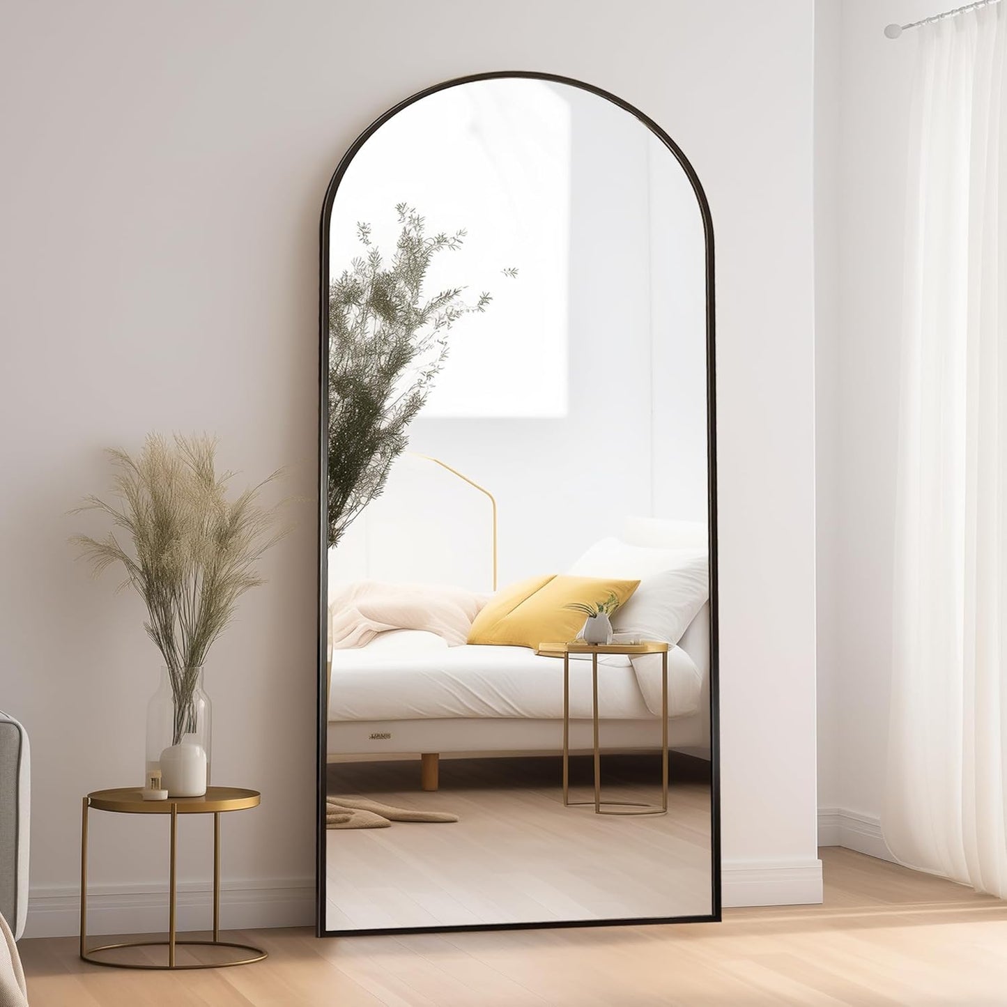 Mirror Full Length, 71"x26" Arched Full Length Mirror, Arch Mirror with Stand, Large Standing Mirrors, Oversized Full Body Mirrors with Aluminum Frame for Bedroom, Living Room (White)