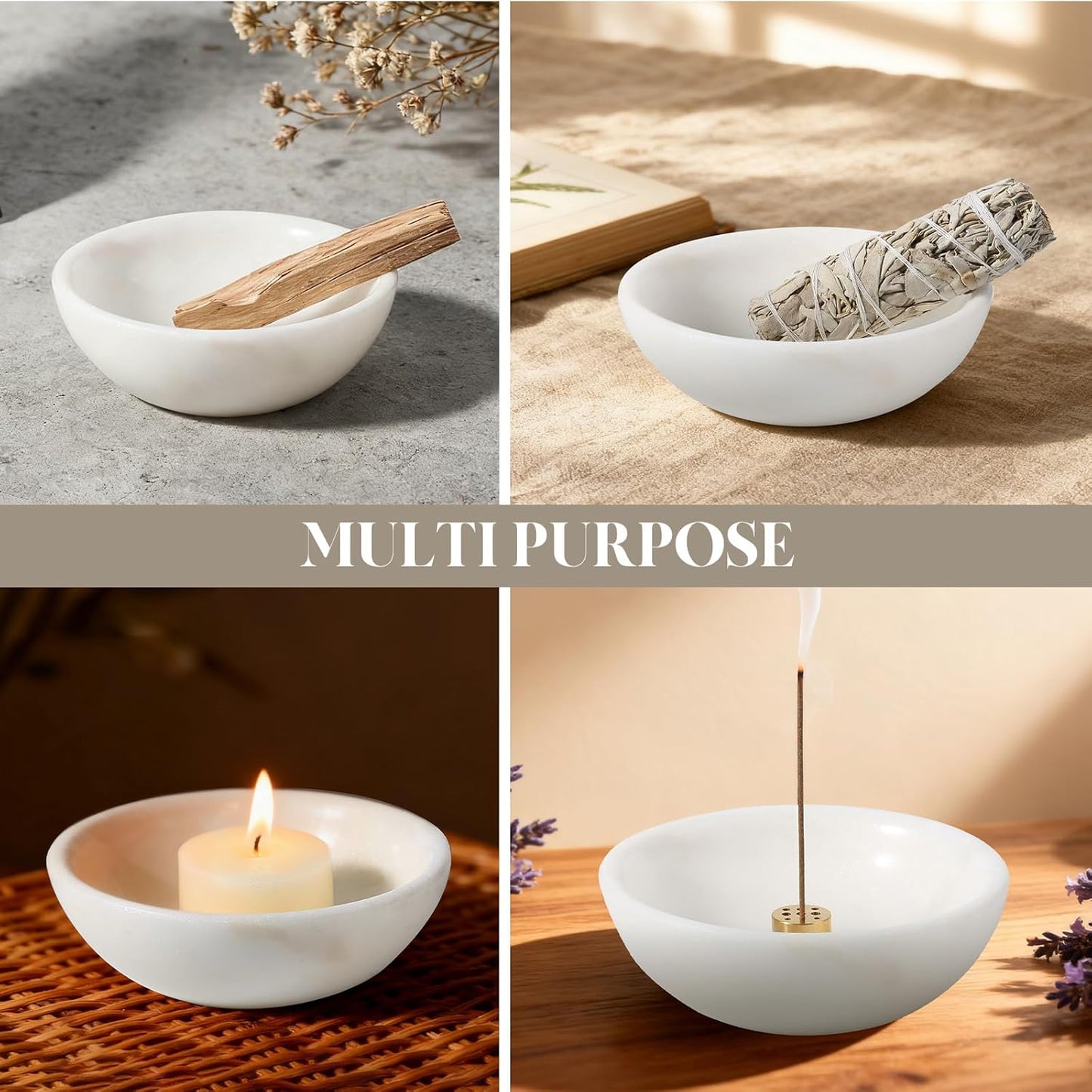Koville Natural Marble Incense Holder, Incense Holder for Sticks with 9 Holes, Handmade Incense Burner Ash Catcher for Meditation Yoga SPA, Balsam Fir/Palo Santo/Sage/Cone (Green)