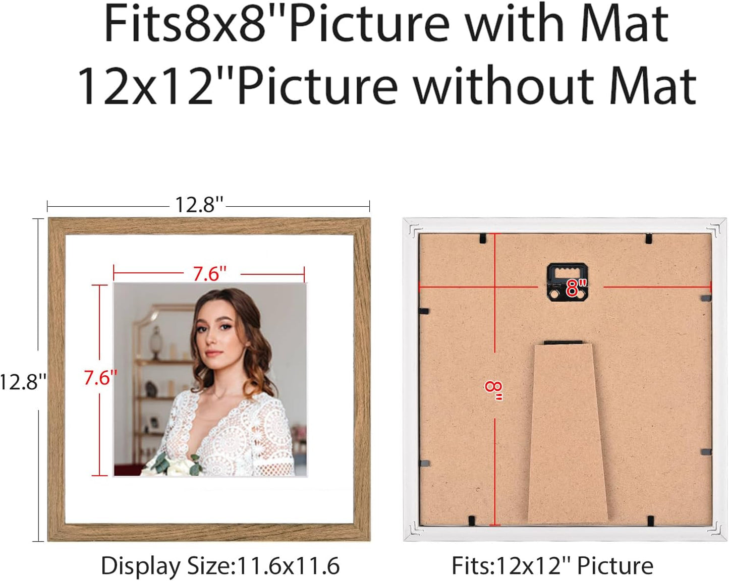 12x12 Picture Frame Set of 9, Display Pictures 8x8 with Mat or 12x12 without Mat, Multi Collage Gallery Square Photo Frames for Wall or Tabletop, Black