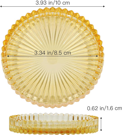 Vixdonos 3.8 Inch Glass Pillar Candle Holder Set Pack 2 Gear Round Plate Serrated Candle Stand for Table Centerpieces,Party, Wedding and Home Decor