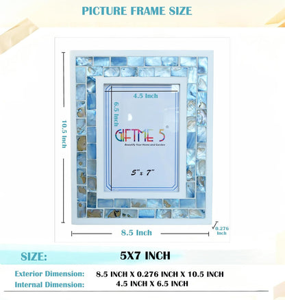 Silver Plate Picture Frame 5x7 Mother of Pearl 5 by 7 Photo Frame Mosaic Glass Tabletop Frame (Grey+ White,1pc)