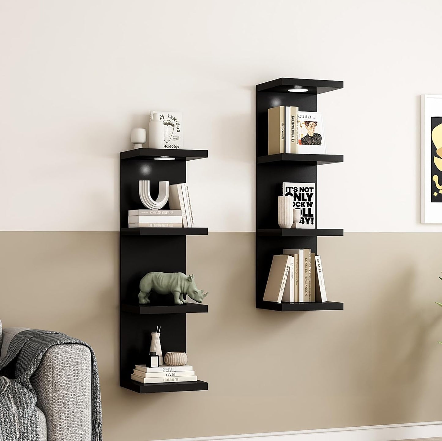 LitaEther Versatile 7 Tier Wall Shelf Unit,White Lack Wall Shelf,Display Floating Shelf with LED Remote Control Light