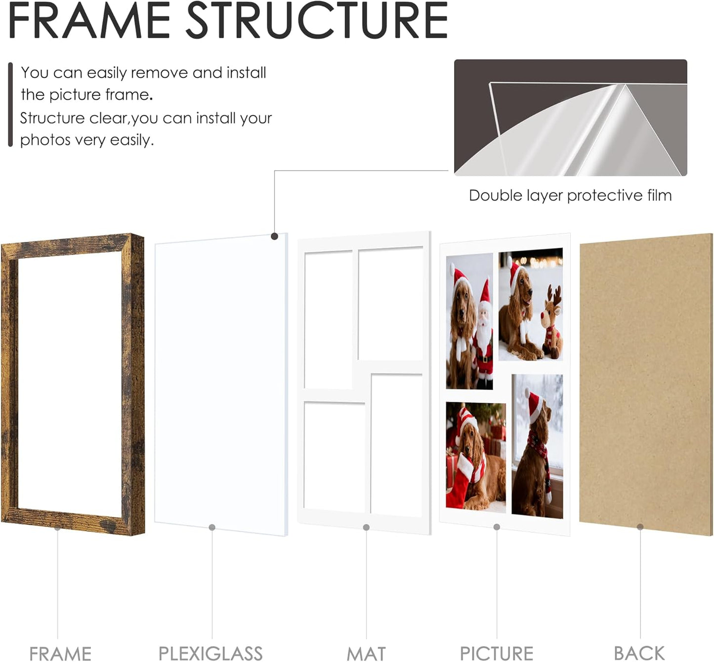 DUENPY 14x26 Collage Picture Frame 4x6 Collage Picture Frame Displays Twelve 4x6 inch Photos Available Horizontal Wall Mounting Display and Vertical Black - Colors A