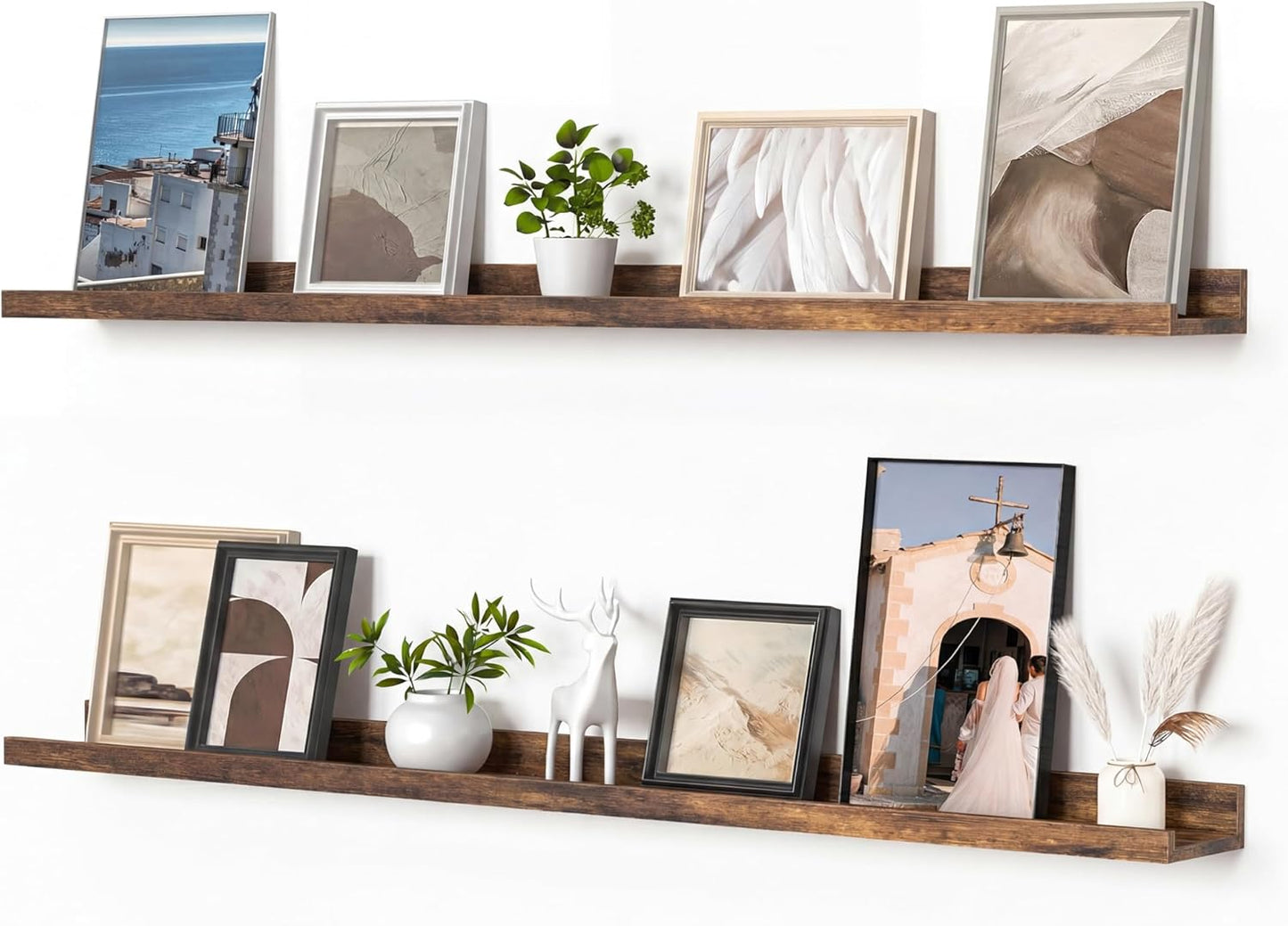 Heimlove Picture Ledge Shelf, Floating Shelves Set of 2, 24 Inches Picture Shelf for Wall with Ledge, Kids Bookshelf Wall Mounted for Living Room Bedroom Decor Books Photo Frames - White