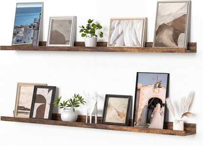 Heimlove Picture Ledge Shelf, Floating Shelves Set of 2, 24 Inches Picture Shelf for Wall with Ledge, Kids Bookshelf Wall Mounted for Living Room Bedroom Decor Books Photo Frames - White