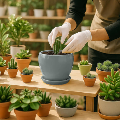 Deep Dream 6 Inch Plant Pots- Ceramic Planter Pot with Drainage Hole and Saucer, Round Flower Pot for Indoor Outdoor Succulent, Snake Plants and Cactus, Blue