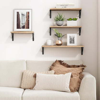 YGEOMER Floating Shelves for Wall, Different Sizes Dark Carbonized Brown Wall Shelves for Living Room, Bathroom, Bedroom, Kitchen, Home Decor (Set of 4)